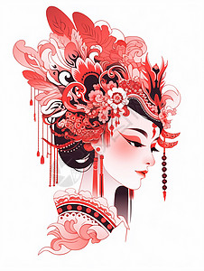 红色喜庆的装扮的古风卡通女人背景图片
