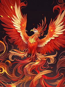 火的翅膀素材张开翅膀火红色喜庆的卡通凤凰插画