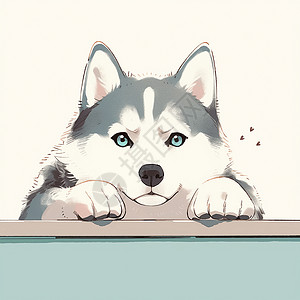 桌子上的小狗趴在桌子上可爱的卡通哈士奇插画