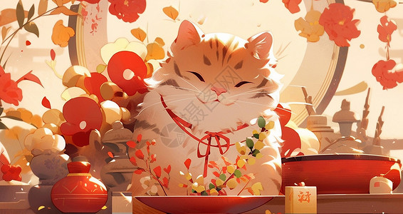 喜庆微笑的卡通招财猫背景图片
