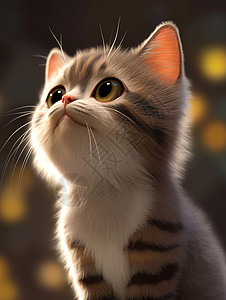 毛茸茸立体可爱的卡通猫向上看背景图片