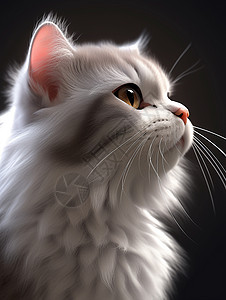 侧面形象明亮的眼镜灰白色长毛卡通猫侧面插画