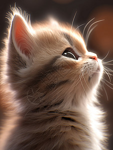 毛茸茸的可爱卡通小猫侧面特写高清图片