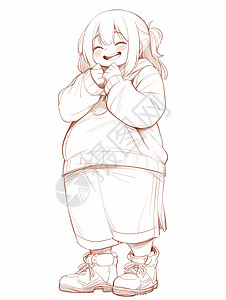 马丁巢胖胖的可爱卡通女孩穿着马丁靴线稿插画