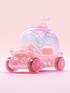 淡粉色立体透明可爱的卡通玩具车背景图片