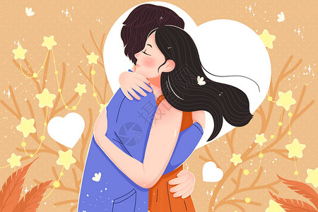 红酒情人情人节拥抱的情侣插画