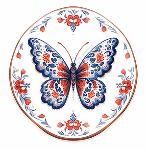 圆形复古张开翅膀的卡通蝴蝶纹样背景图片