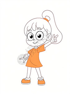 戴着手表开心笑的可爱卡通小女孩线稿背景图片