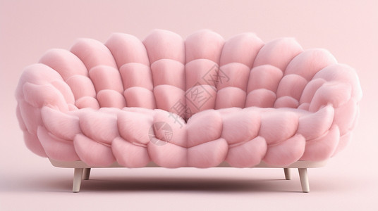 创意家具素材粉色毛绒绒可爱的布艺卡通沙发插画