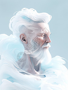 白色胡子和头发的精致卡通老男人背景图片