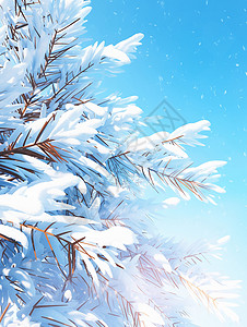 冬天雪中被白雪挂满的树枝唯美卡通风景背景图片
