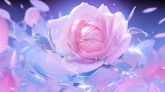 粉色唯美盛开的卡通玫瑰花背景图片