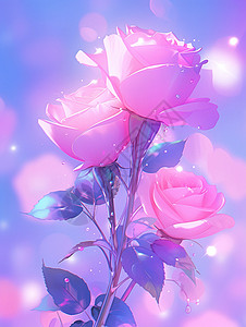 漂亮的情人节一束粉色漂亮的卡通玫瑰花插画