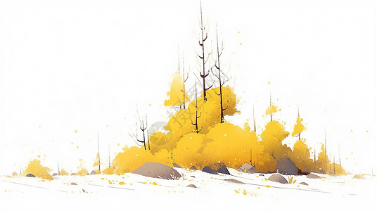 一簇黄色调美丽的卡通树丛背景图片