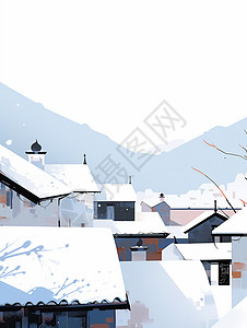 大雪中漂亮的唯美的卡通村庄背景图片
