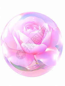 水晶球中粉色浪漫的卡通玫瑰花背景图片