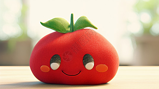 蔬菜形象红脸蛋微笑可爱的羊毛毡卡通西红柿插画