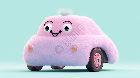 羊毛毡粉色开心笑的卡通小汽车背景图片