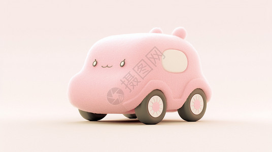 皮粉色微笑可爱的卡通小汽车背景图片