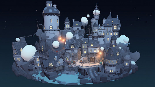 夜晚灰色调复古欧式卡通城堡背景图片