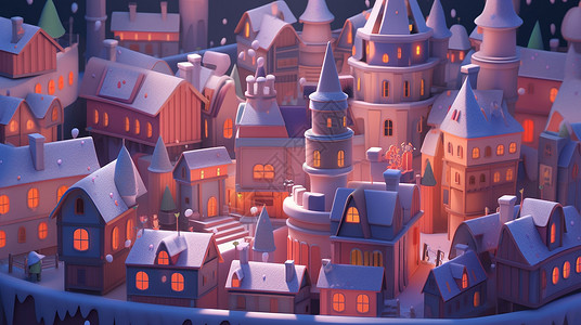 紫色调黄昏漂亮的欧式卡通城堡背景图片