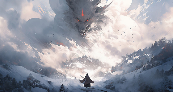 狼的眼睛冬天雪山高清图片