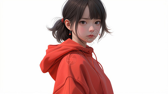 穿着红色喜庆的卫衣小清新漂亮的卡通女孩背景图片