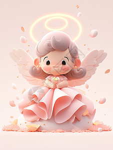 穿着粉色公主裙有翅膀开心笑的可爱卡通小女孩高清图片