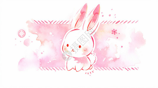 邮票风水彩风立着耳朵可爱的卡通小白兔插画