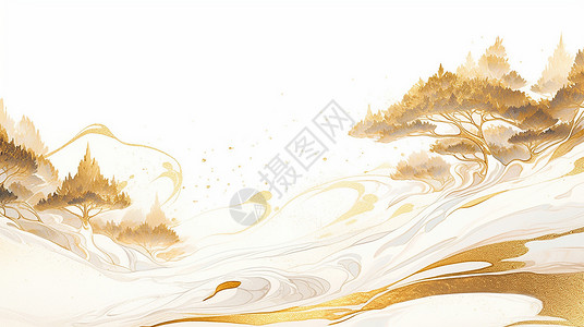 金黄色葡萄球菌金黄色云雾缭绕的古松唯美风景画插画