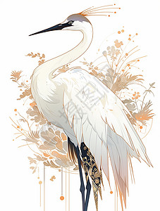 中国风长素材白色羽毛漂亮的长脖子卡通仙鹤插画
