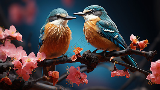 春天树上的小鸟背景图片