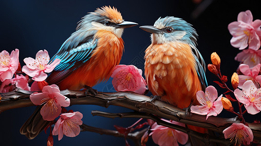 春天树上的两只小鸟背景图片