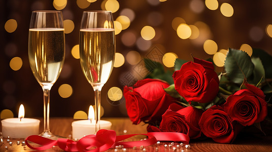 情人节浪漫玫瑰花香槟背景图片