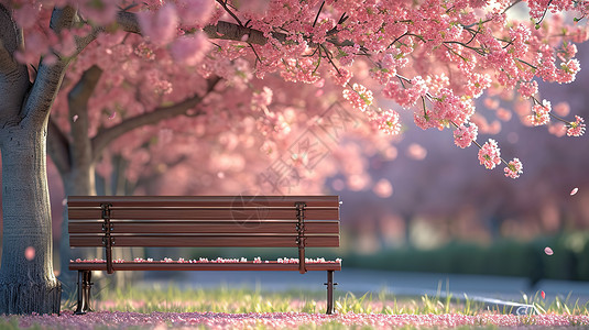樱花树下长椅背景图片