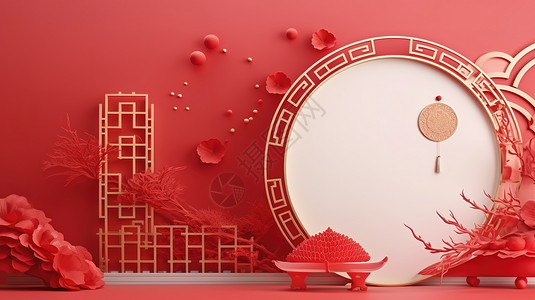中式红色年货电商背景背景图片