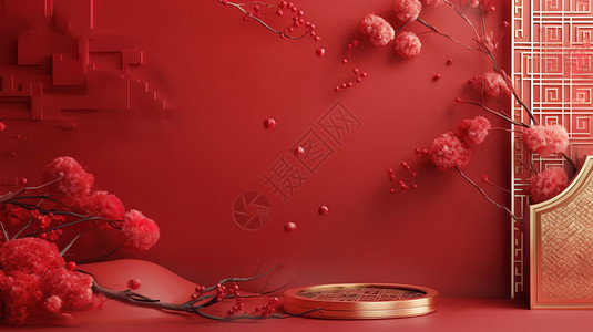 年货节中式红色电商背景背景图片