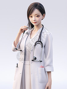 戴着听诊器穿白大褂的卡通女医生背景图片