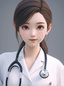 脖子上挂着听诊器面带微笑的卡通年轻女医生背景图片