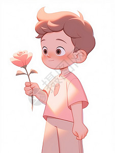 手拿玫瑰花的可爱卡通小男孩背景图片