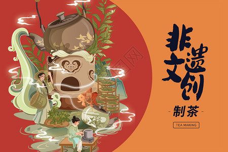 非遗文创制茶横板背景图片