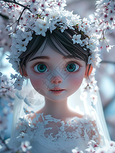 满头漂亮的小碎花穿着公主裙的卡通小女孩背景图片