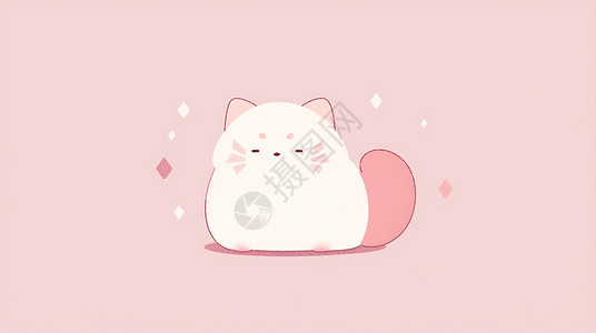 粉色尾巴可爱的卡通小猫背景图片