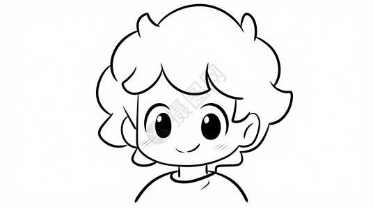 害羞可爱的卡通男孩头像线条插画背景图片