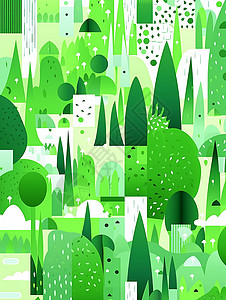 很多绿色抽象树的扁平风插画卡通背景背景图片
