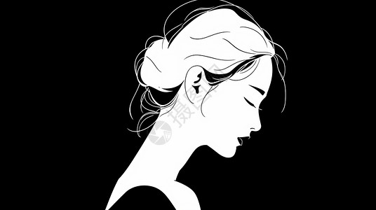脖子黑长脖子优雅漂亮的卡通女人侧面插画