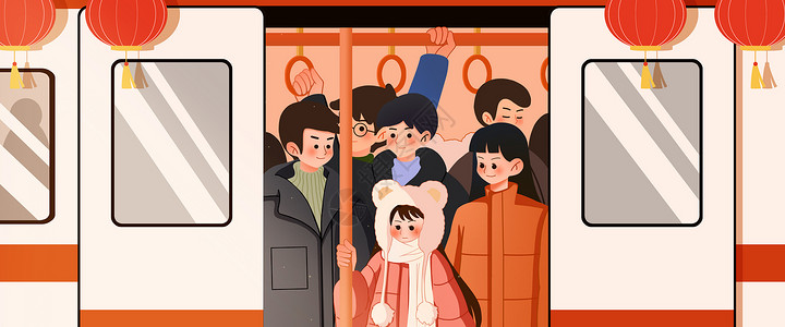 春运人潮南方小土豆在哈尔滨地铁被包围插画banner插画