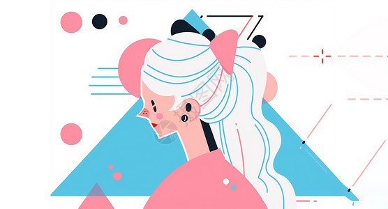 穿粉色服装的长发卡通女孩侧面插画背景图片