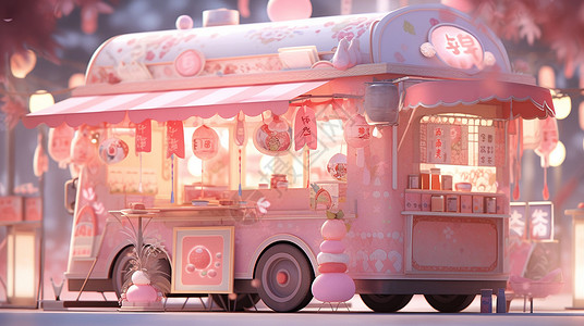 粉色移动可爱的卡通小商店背景图片