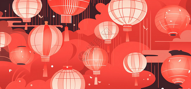 扁平风红色喜庆的卡通灯笼背景背景图片